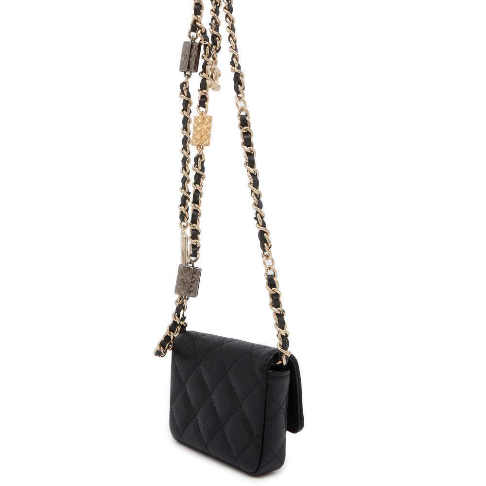 Chanel Mini Black Cocomark Shoulder Matelasse Pouch Caviar
